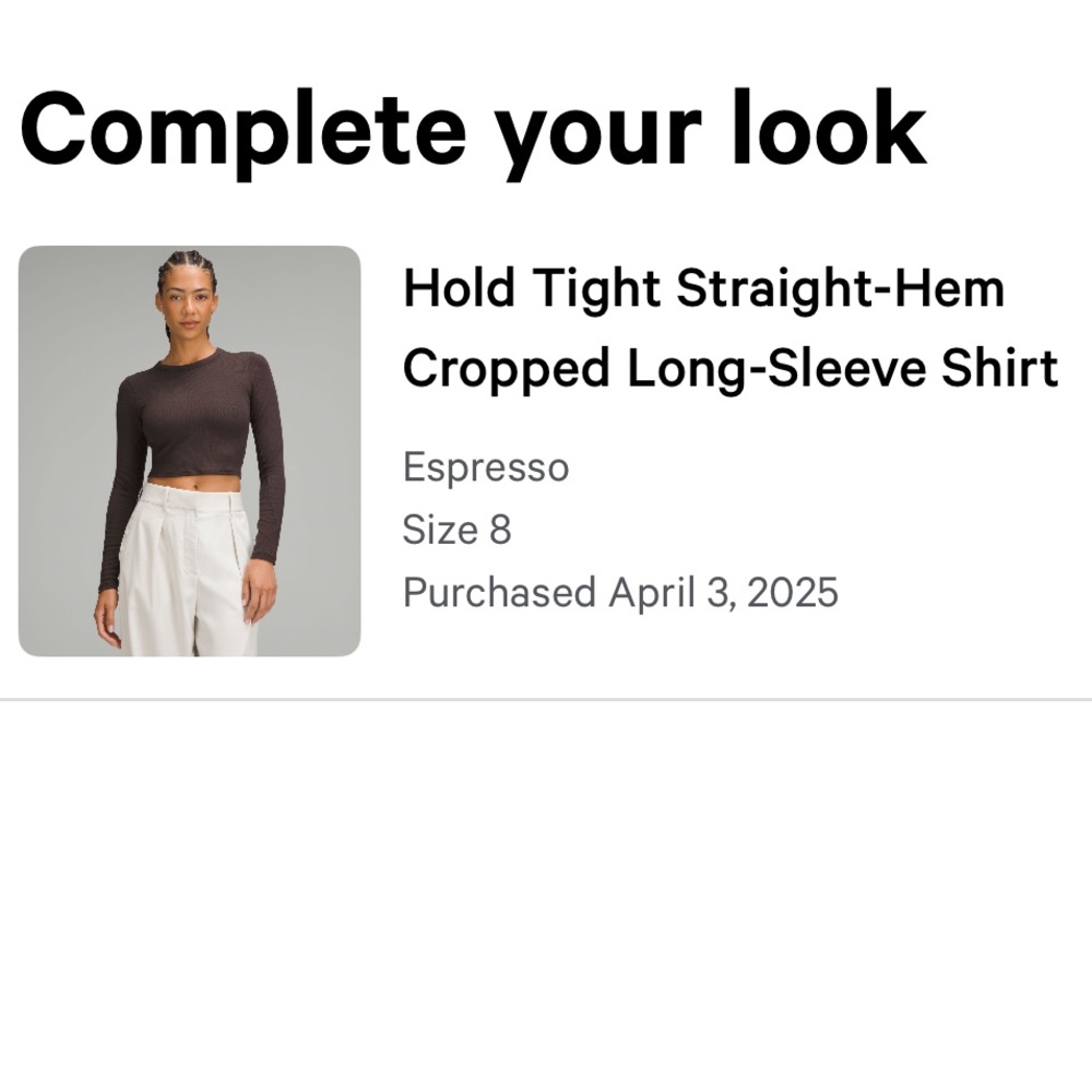 Lululemon cropped hold tight long sleeve